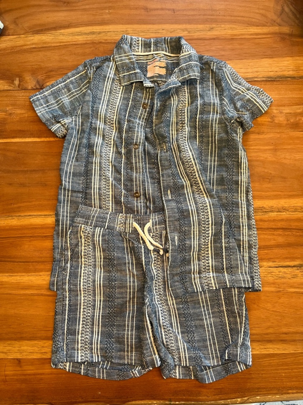 Cat & Jack Blue & White Stripe Woven Set Button Up Shirt and Drawstring Shorts
